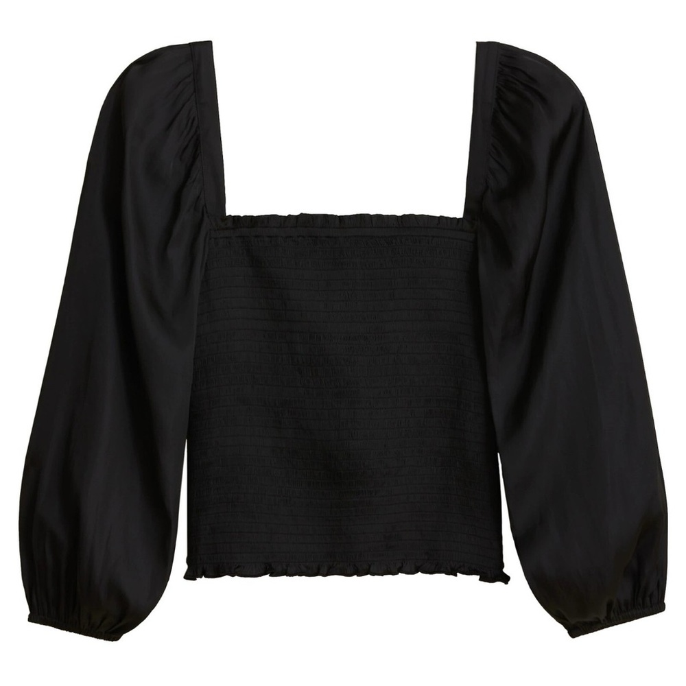 J.Crew Squareneck Smocked Satin Top Womens Featherweight 3/4 Sleeves Blouse